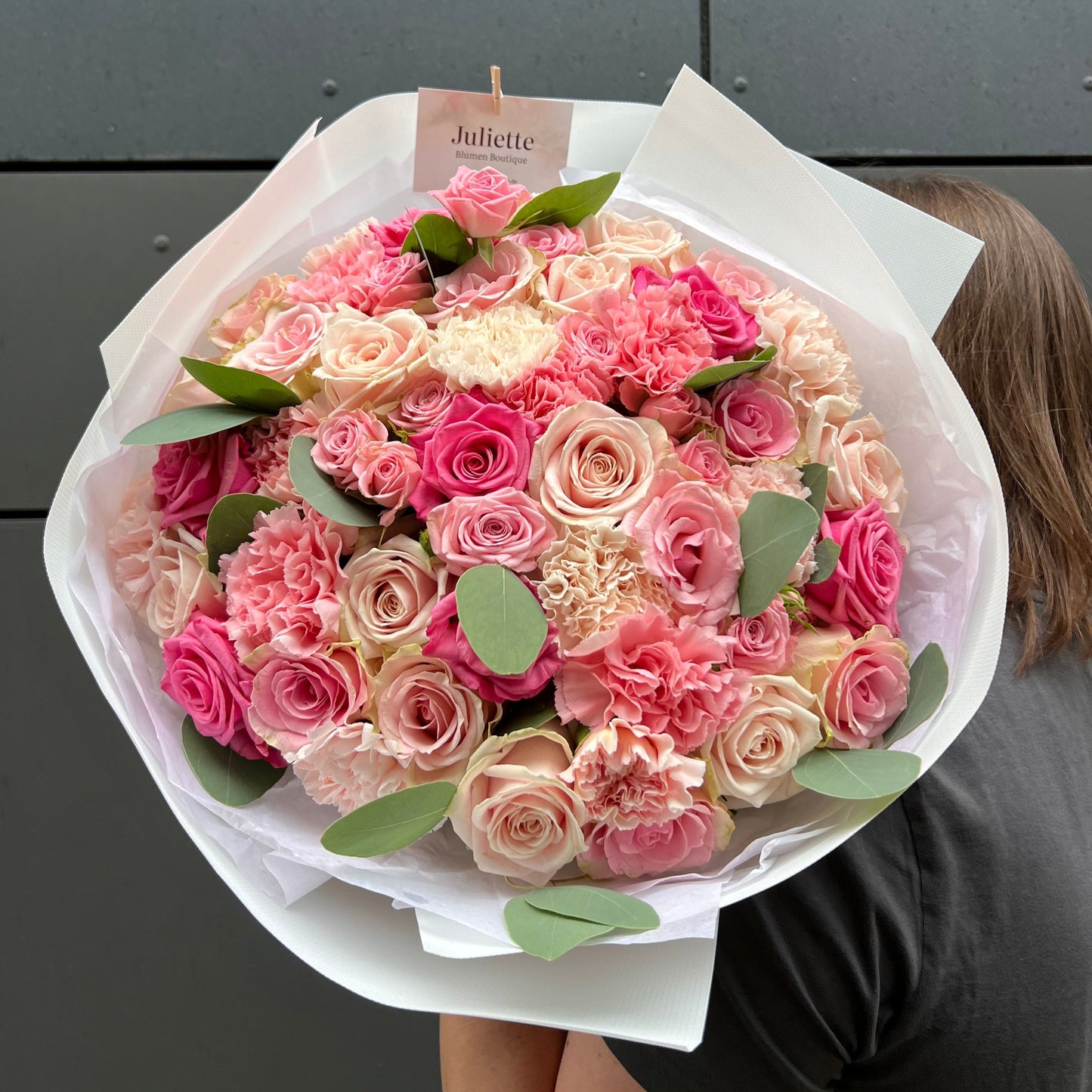 Pink Avalanche Rose, Bush Rose and Carnations Bouquet